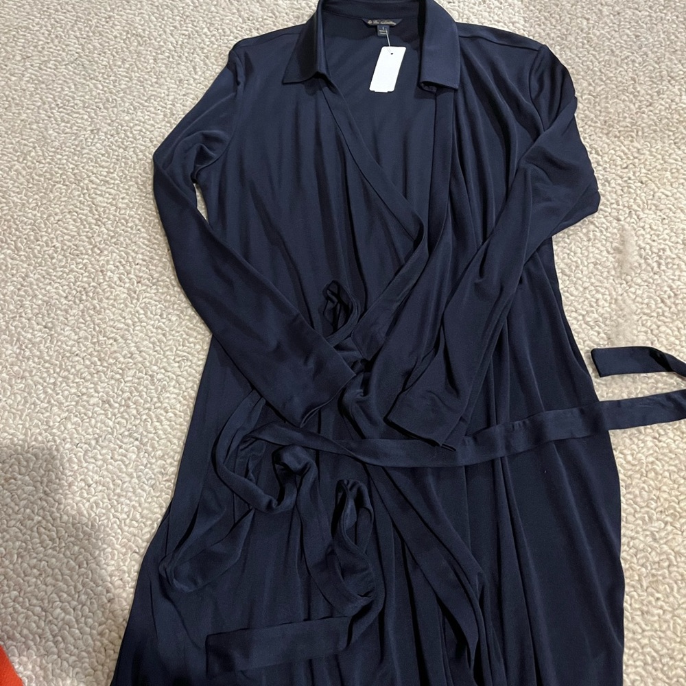 Navy wrap dress 100 percent silk. NWT. Brooks brothers